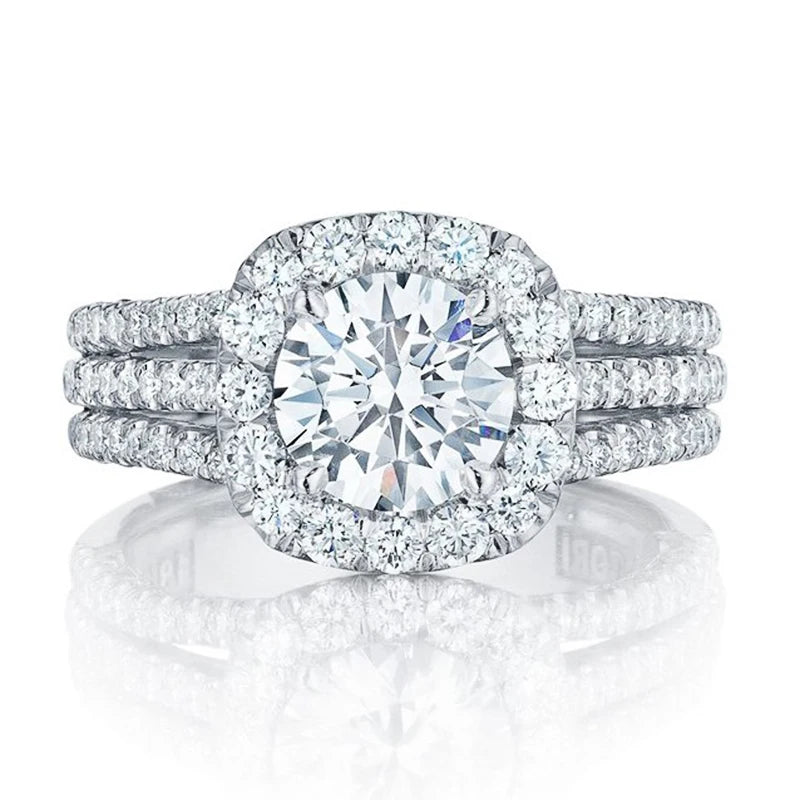 Huitan Luxury Silver-Tone Cushion Cut Ring – Elegant Engagement & Wedding Jewelry for Women