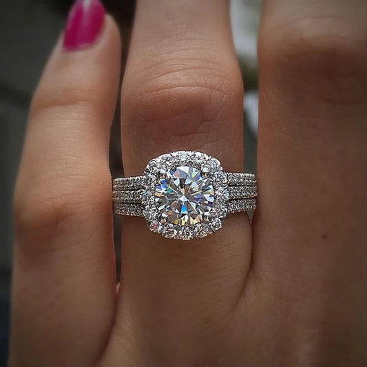 Huitan Luxury Silver-Tone Cushion Cut Ring – Elegant Engagement & Wedding Jewelry for Women